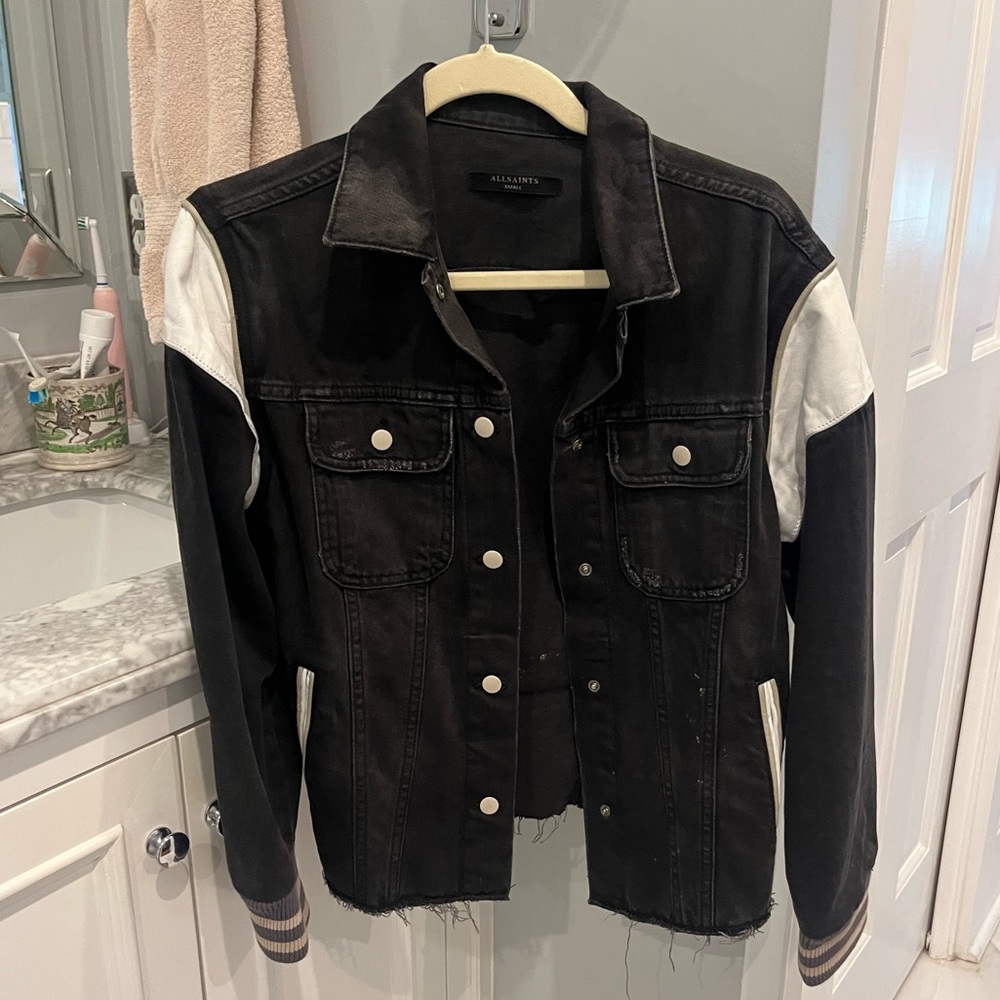 All Saints Black And White Denim Jacket Gem